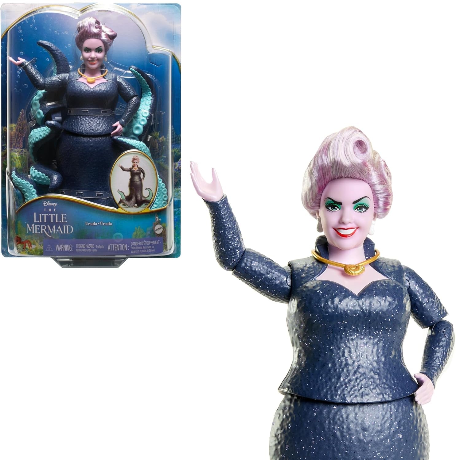 Mattel DISNEY Ariel, Syrenka - Urszula z mackami, odpinanym naszyjnikiem i lawendową fryzurą zapewniającą niekończącą się zabawę fryzjerską, odpowiednia dla dzieci w wieku od 3 lat, HLX12 Naty Shop Dolls Domyślny tytuł