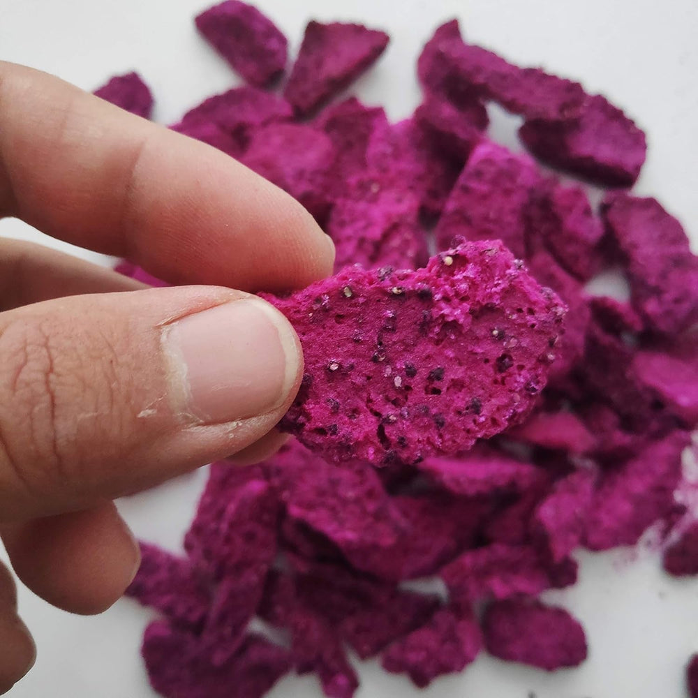 Fructe de dragon uscate liofilizate | Pitaya roz uscată natural Vegan | Potrivit pentru a face pudră de fructe de dragon Pitahaya Smoothie Bowl | Fructe de dragon uscate liofilizate | ZingyZoo (100g) Produse deshidratate Naty Shop