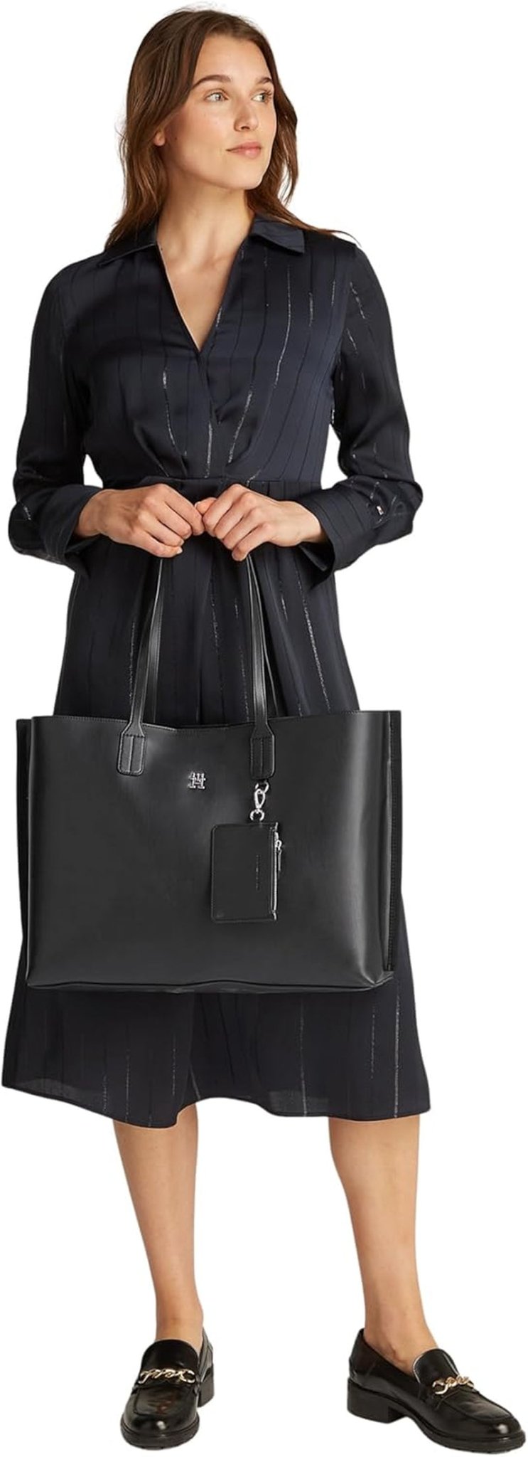 Geantă tote pentru femei Tommy Hilfiger Distinct cu fermoar, negru (Black), mărime naturală Genti Femei Naty Shop