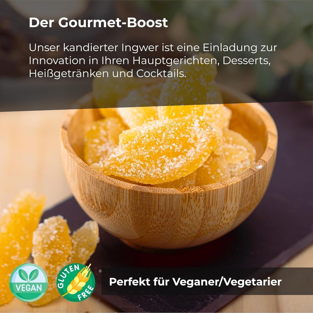 Ghimbir confiat în bucăți 1 kg | Fructe uscate deshidratate Felii de ghimbir glazurate | Ghimbir confiat în felii | Frunze uscate îndulcite | IDEAL pentru rețete | Vegetarieni și vegani. Produse deshidratate Naty Shop