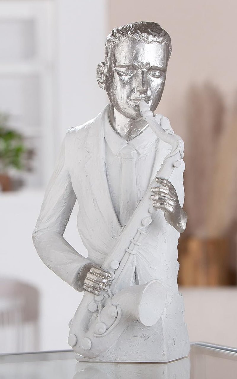 GILDE Decorațiune Figurină Cuplu Inimă Balon - Îndrăgostiți pe bancă cu inimă balon cadou decorare nunta - Culori: Alb Bronz Gri - Înălțime 24,5 cm Statuete si sculpturi Naty Shop Alb Înălțime 31,5 cm