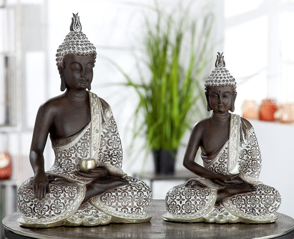 GILDE Sculptură decorativă Buddha șezând - Meditație - maro/alb - Înălțime 29 cm Statuete si sculpturi Naty Shop
