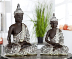 GILDE Sculptură decorativă Buddha șezând - Meditație - maro/alb - Înălțime 29 cm Statuete si sculpturi Naty Shop