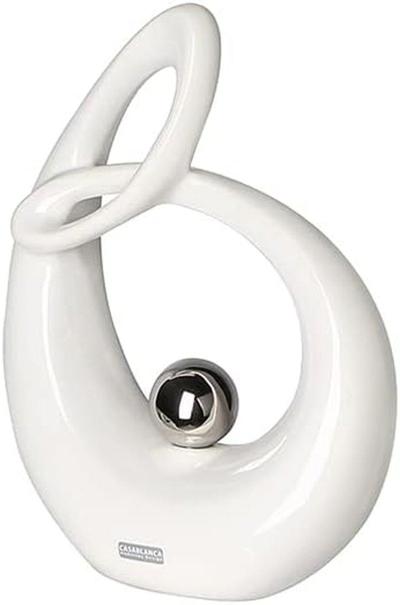 GILDE Sculptură decorativă din ceramică Life - figură albă glazurată alb/argintiu cu bilă argintie - înălțime 22 cm Statuete si sculpturi Naty Shop