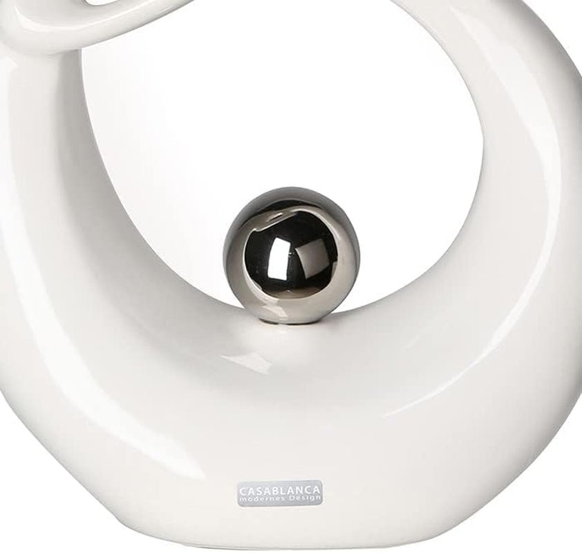 GILDE Sculptură decorativă din ceramică Life - figură albă glazurată alb/argintiu cu bilă argintie - înălțime 22 cm Statuete si sculpturi Naty Shop