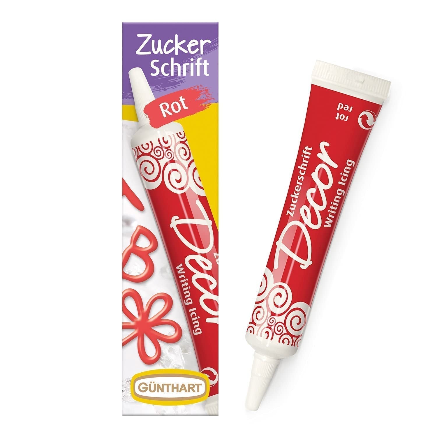 Günthart BackDecor 25 gr litere de zahăr ALB pentru orice desert în culoare albă din zahăr pentru litere și modele frumoase, 1 pachet (25 gr) Pasta de zahar Naty Shop 25 G (1 pachet) Font zahăr roșu
