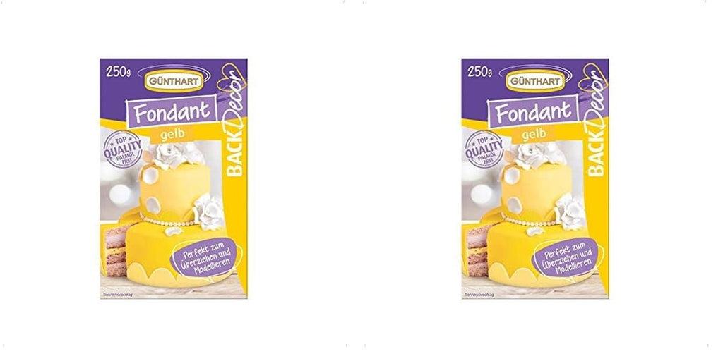 Günthart BackDecor 250 fondant verde, 100% vegan, fără ulei de palmier, rezistent la rupere pentru a acoperi prăjituri și produse de patiserie, potrivit pentru modelare, 1 pachet (1 x 250 g) Pasta de zahar Naty Shop 250 G (pachet de 2) Galben