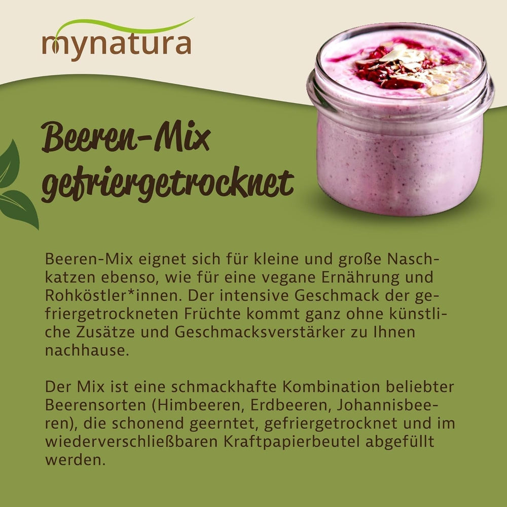 Mynatura Amestec colorat de fructe de pădure liofilizate I Amestec de fructe I Zmeură I Coacăze negre I Căpșuni I Gustare de fructe I Vegan I 350g Produse deshidratate Naty Shop