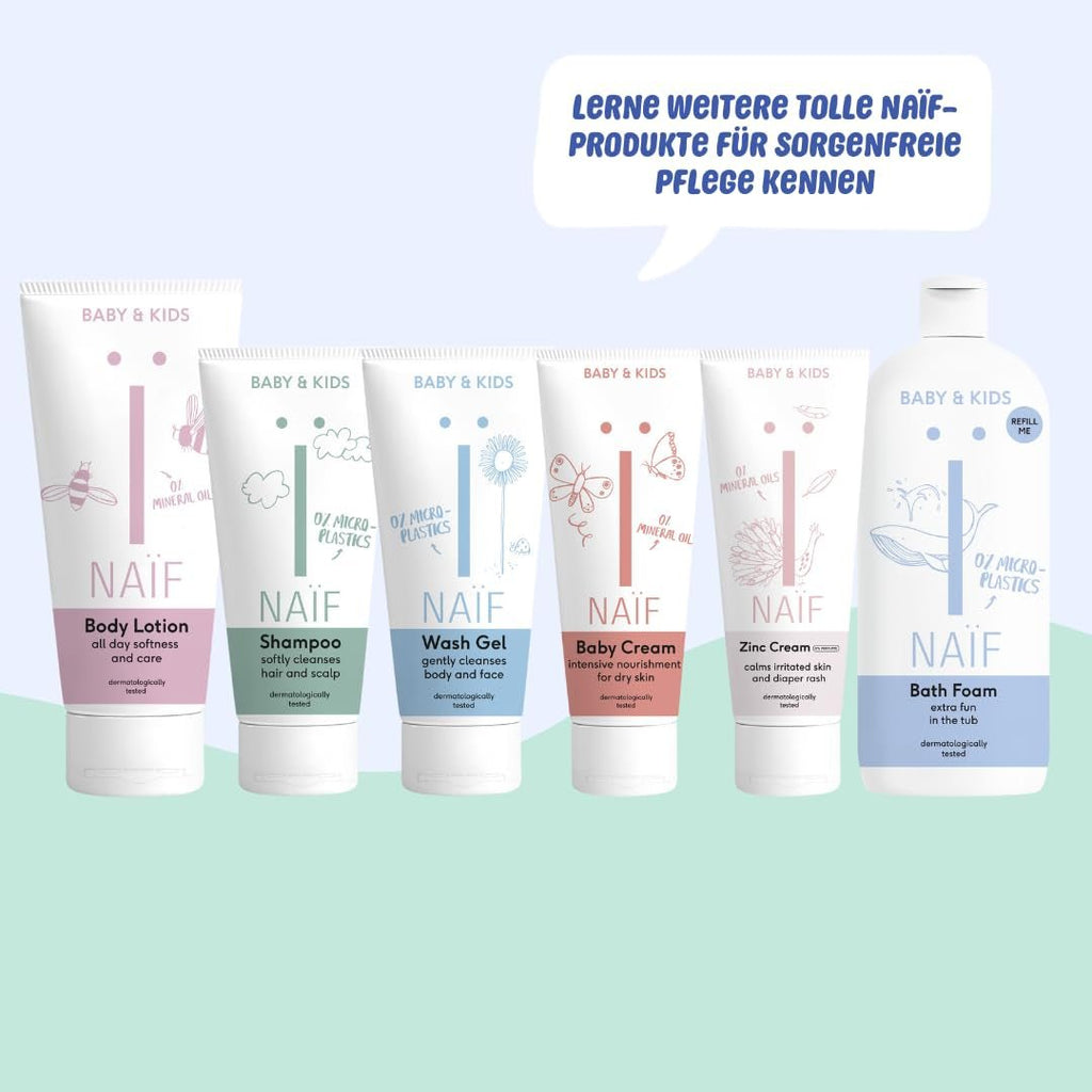 Naïf - Șampon de îngrijire - pentru bebeluși și copii - Șampon pentru bebeluși cu ingrediente naturale - 100% vegan - 0% SLES - Fără microplastice, siliconi și parabeni - 200 ml Copii - Baie si Skincare Naty Shop