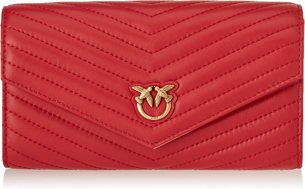 Pinko Ladies Compact Wallet L Sheep Nappa C Portofel accesorii de călătorie Portofel Femei Naty Shop R41Q_Red-Aur antic Lungime di 19Cm