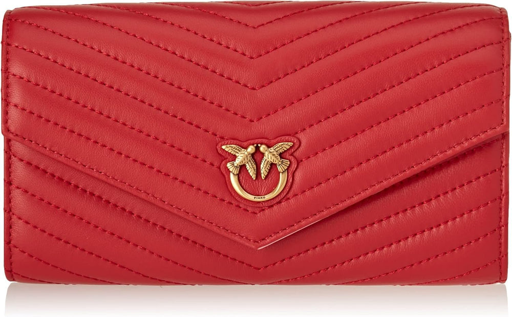 Pinko Ladies Compact Wallet L Sheep Nappa C Portofel accesorii de călătorie Portofel Femei Naty Shop R41Q_Red-Aur antic Lungime di 19Cm