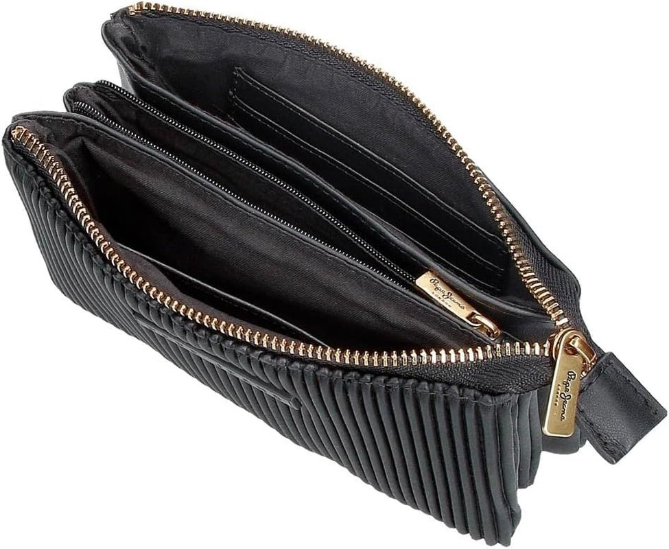 Portofel Pepe Jeans Aurora trei compartimente negru 17.5 x 9.5 x 2 cm piele artificială Portofel Femei Naty Shop