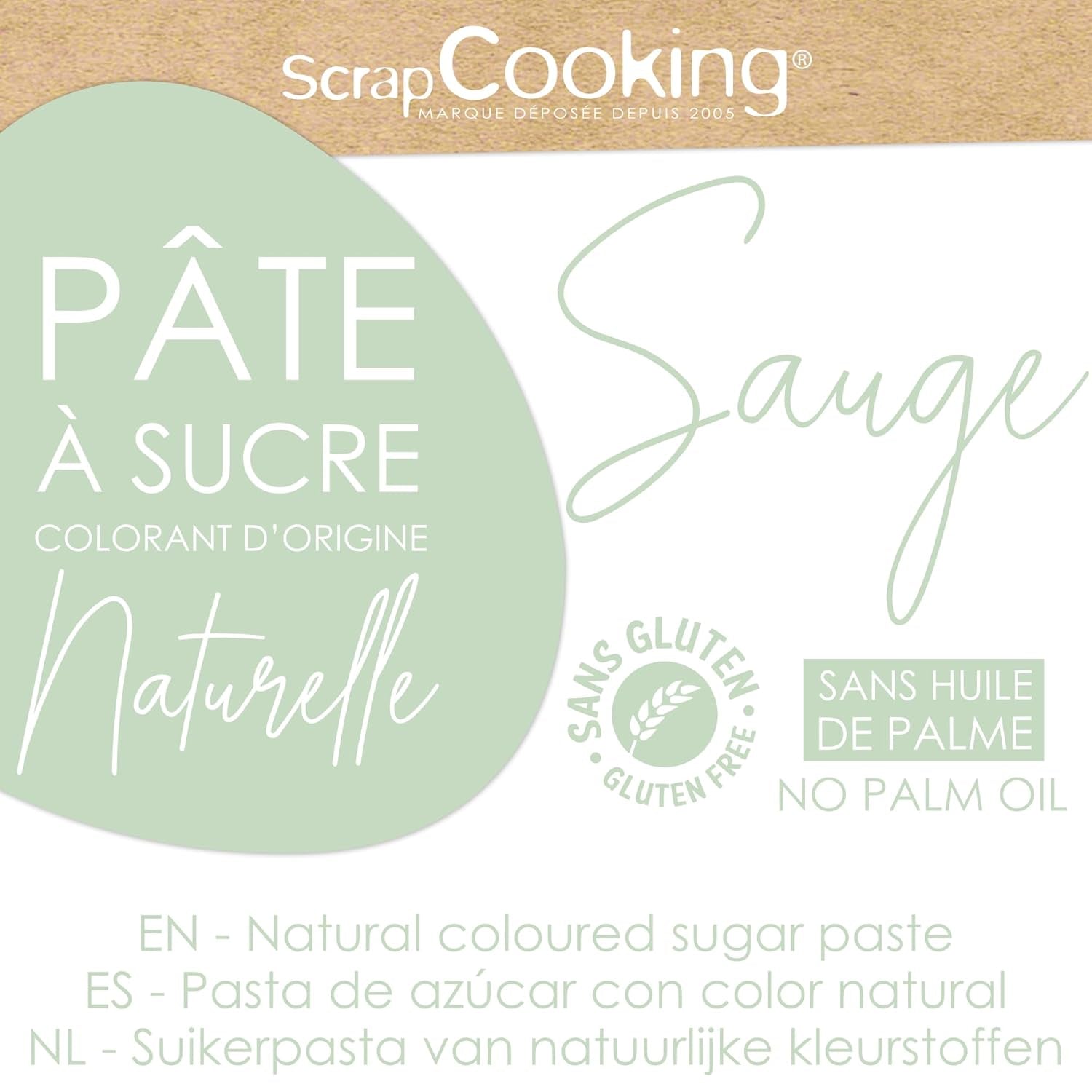 ScrapCooking - Pâte Ã Sucre Vert Sauge 250g - Colourant d'Origine Naturelle - Sans Gluten, Sans Huile de Palme - Pour Gâteaux, Pâtisseries Anniversaire - Vert Pastel - Fabriquée en France - 7621 Pasta de zahar Naty Shop