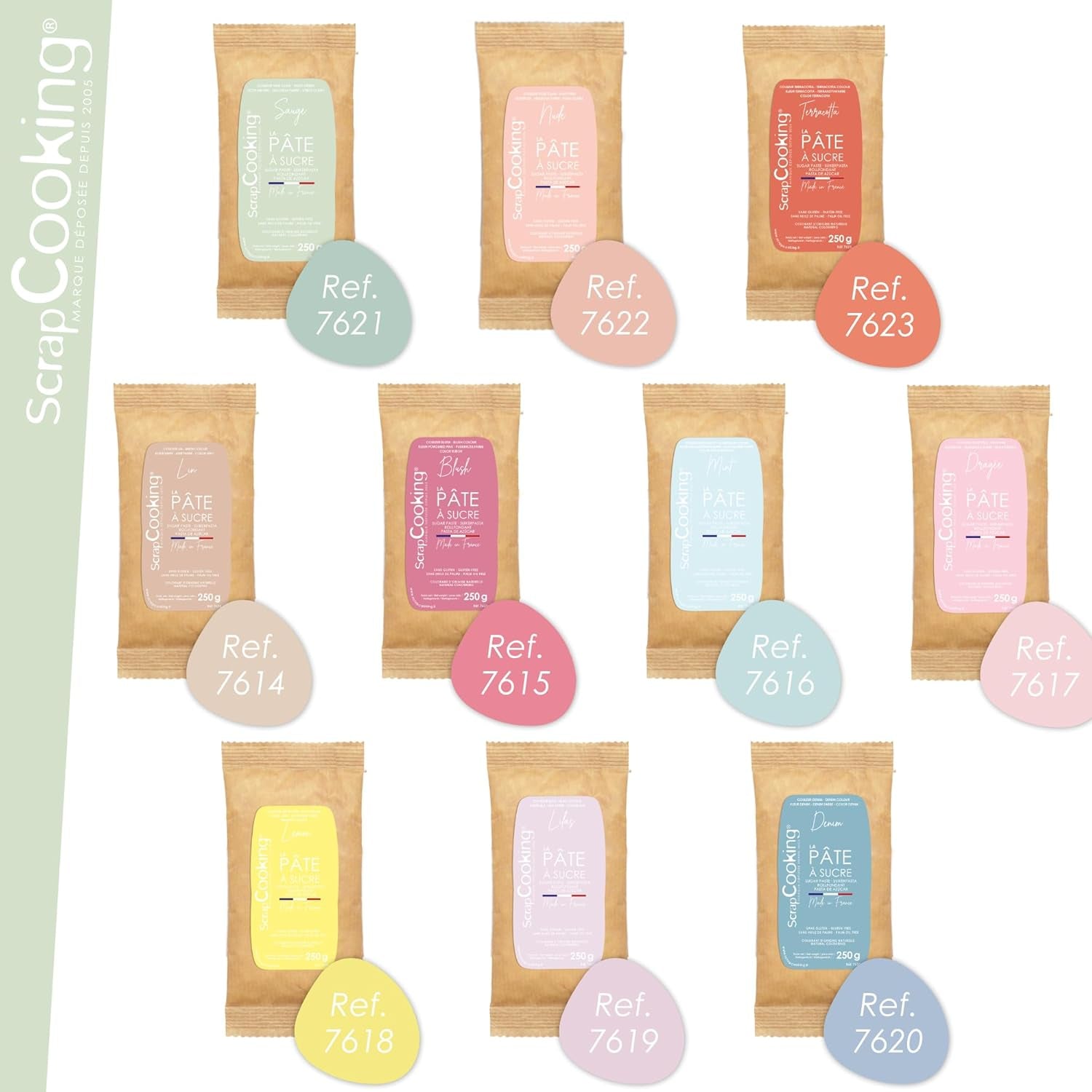 ScrapCooking - Pâte Ã Sucre Vert Sauge 250g - Colourant d'Origine Naturelle - Sans Gluten, Sans Huile de Palme - Pour Gâteaux, Pâtisseries Anniversaire - Vert Pastel - Fabriquée en France - 7621 Pasta de zahar Naty Shop