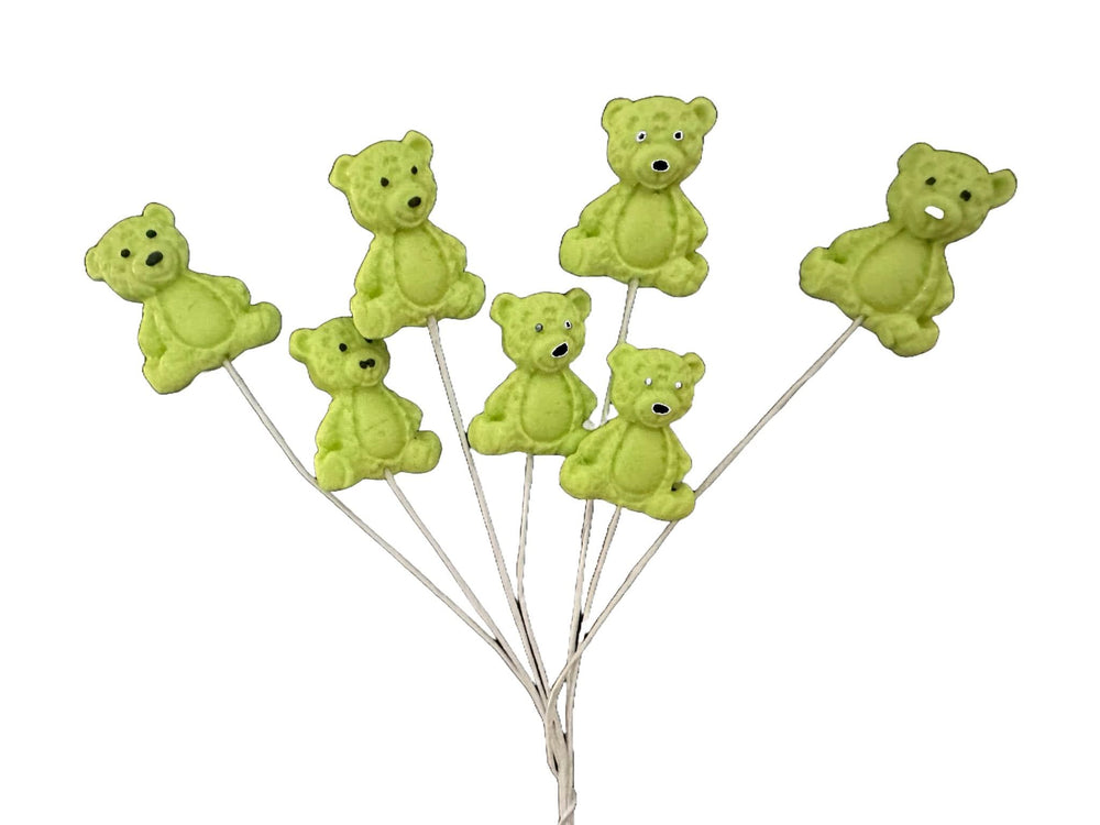 Set 7 decoratiuni comestibile din zahar, Ursuleti verzi Decoratiuni din Pasta de Zahar Nati Shop