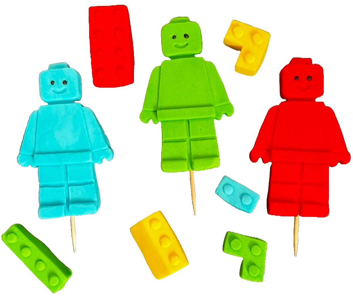 Set 9 decoratiuni comestibile din zahar, Lego Decoratiuni din Pasta de Zahar Nati Shop