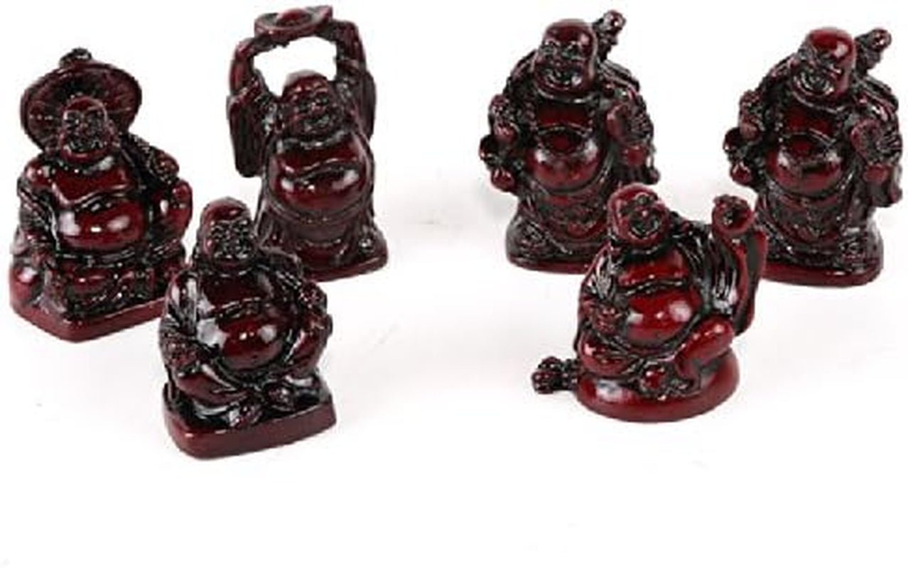 Set de 6 statuete Buddha râzând - Statuete Buddha mici - Sănătate, bogăție, înțelepciune, noroc - Feng Shui farmec norocos decorațiuni pentru casă - idee cadou Decorațiuni Zen Asia Statuete si sculpturi Naty Shop Figurine Rouge