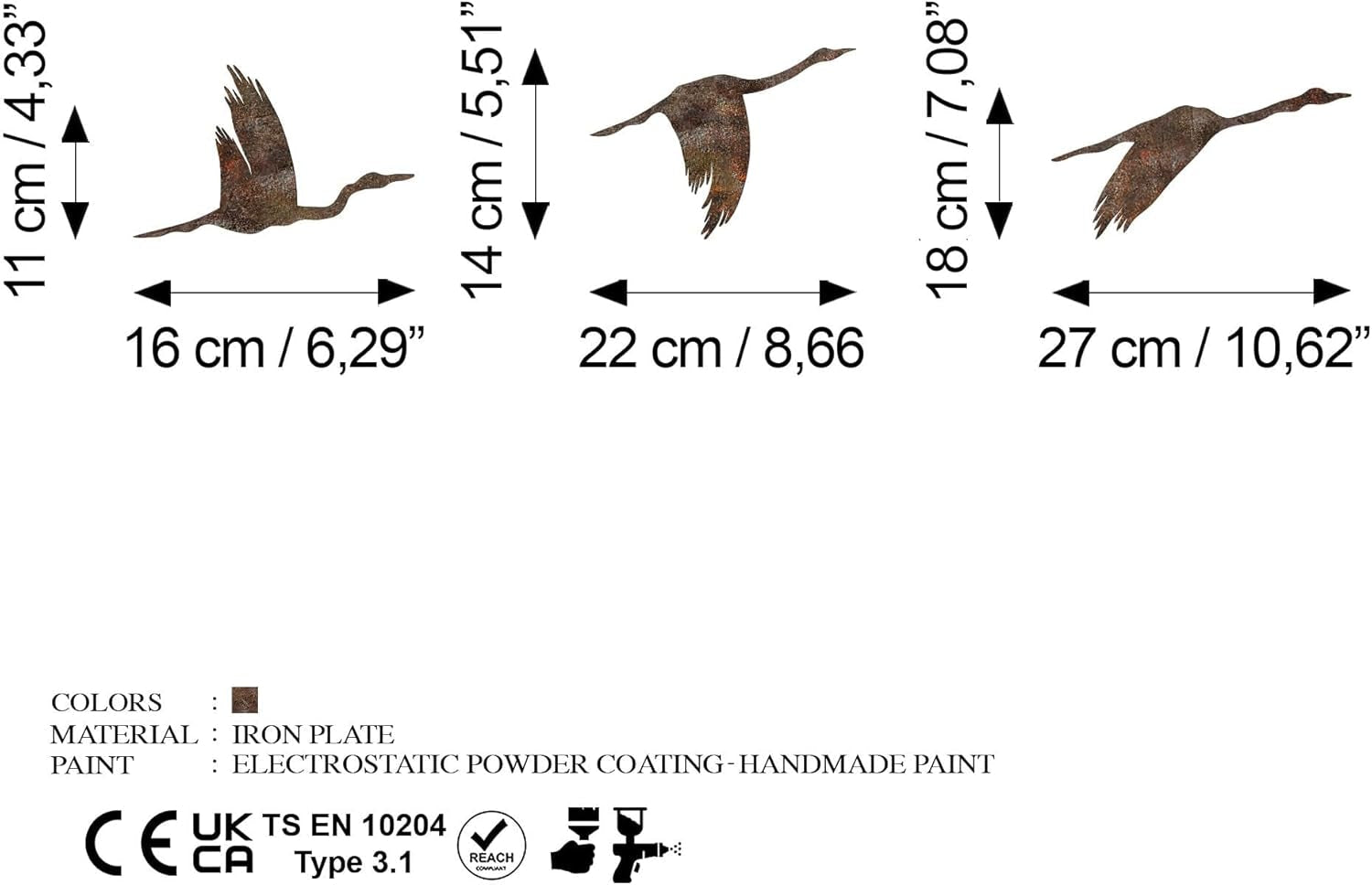 Set de accesorii decorative de perete din metal pictat manual (3 bucăți) | Finisaj Antiquation | Dimensiuni: 11x16cm, 14x22cm, 18x27cm | Artă unică pentru decorațiuni interioare Statuete si sculpturi Naty Shop