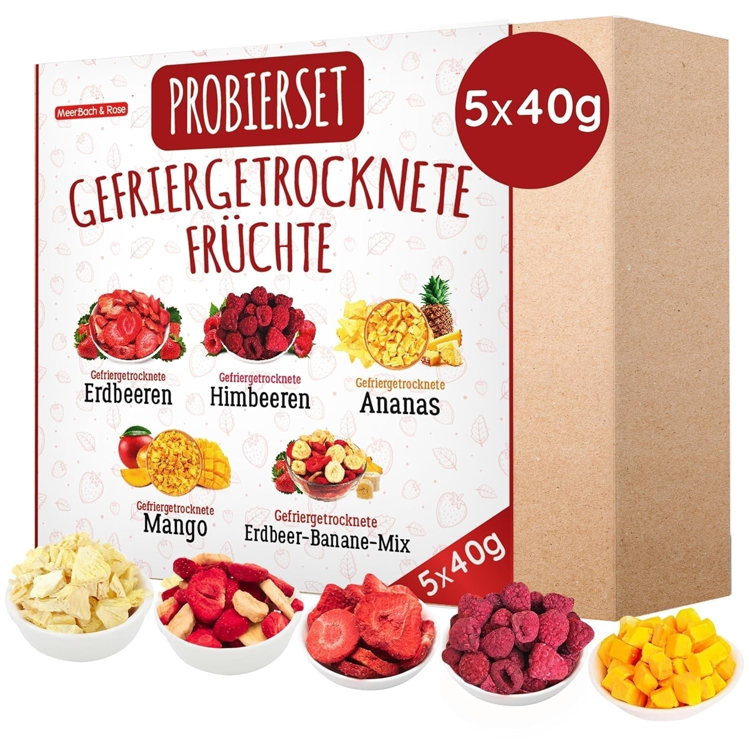 Set de degustare de fructe liofilizate 5x40g, căpșuni fructate liofilizate, zmeură, ananas, mango și amestec de căpșuni-banană, fără aditivi, fabricat în Germania Produse deshidratate Naty Shop Titlu implicit