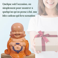 Statuetă Buddha râzând cu rozariu - Figurină inspirată și veselă - Talisman norocos plin de pozitivitate - Idee de cadou drăguță și spirituală - -H 10 cm - Zen'Light Statuete si sculpturi Naty Shop
