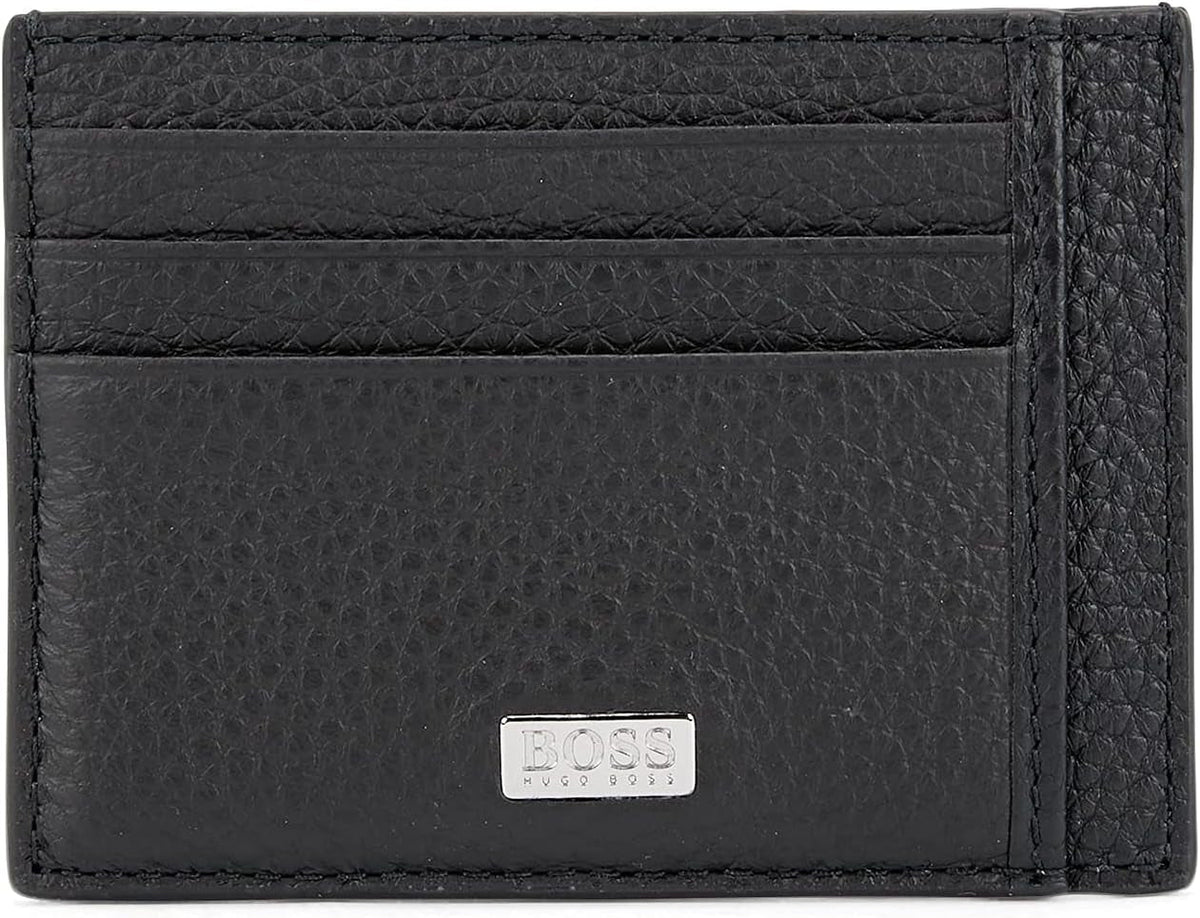 Suport de card BOSS Crosstown S card N pentru bărbați din piele italiană cu logo argintiu Portofel Barbati Naty Shop Negru1 Onesi