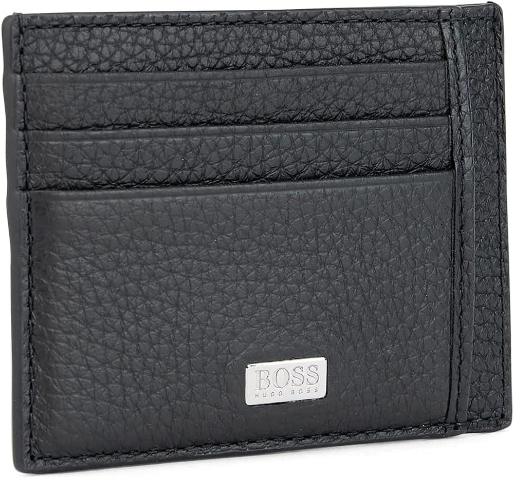 Suport de card BOSS Crosstown S card N pentru bărbați din piele italiană cu logo argintiu Portofel Barbati Naty Shop