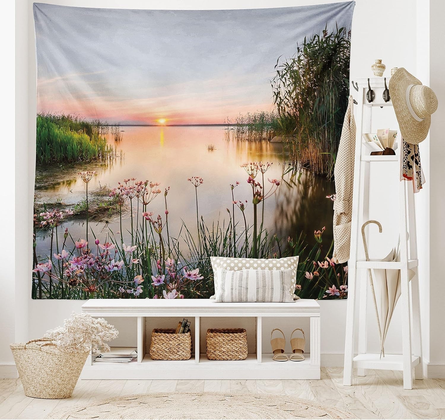 Tapiserie abakuhaus wanderlust harta animala lumii desene Casa - Accesorii si Decoratiuni Naty Shop Roz și albastru 230L X 140B Cm