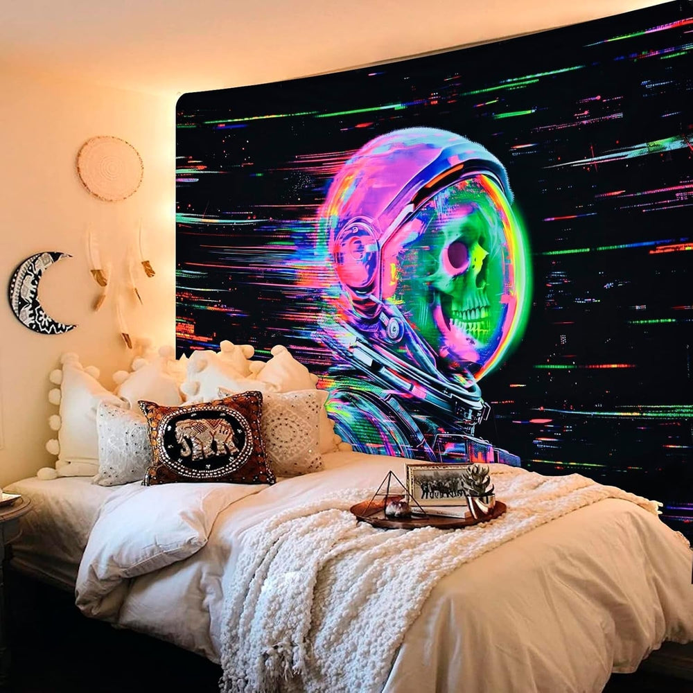 Tapiserie alishomtll fluorescent craniu astronaut negru lumina Casa - Accesorii si Decoratiuni Naty Shop