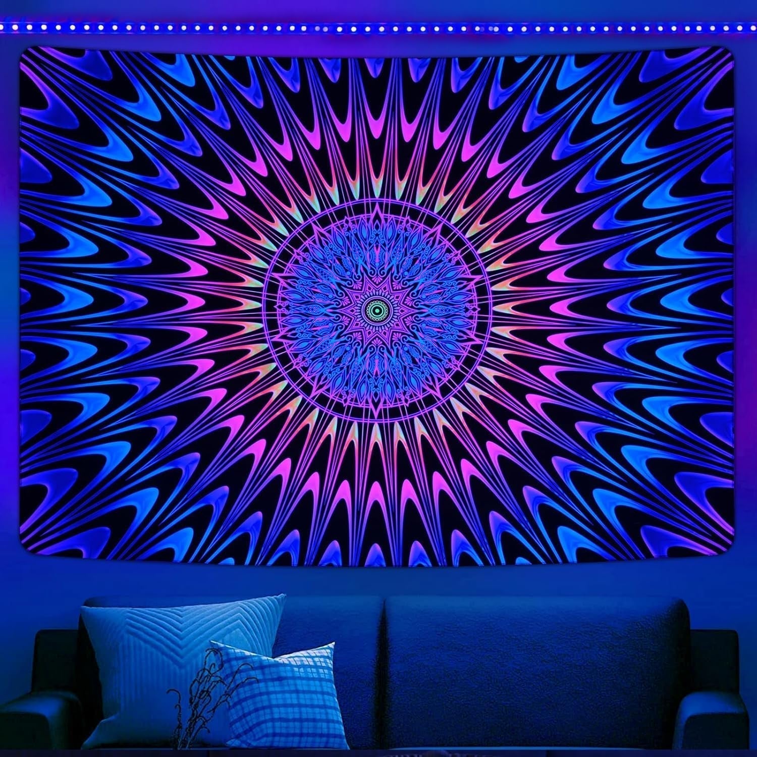 Tapiserie alishomtll mandala colorata lumina neagra arta Casa - Accesorii si Decoratiuni Naty Shop 210L X 150B Cm