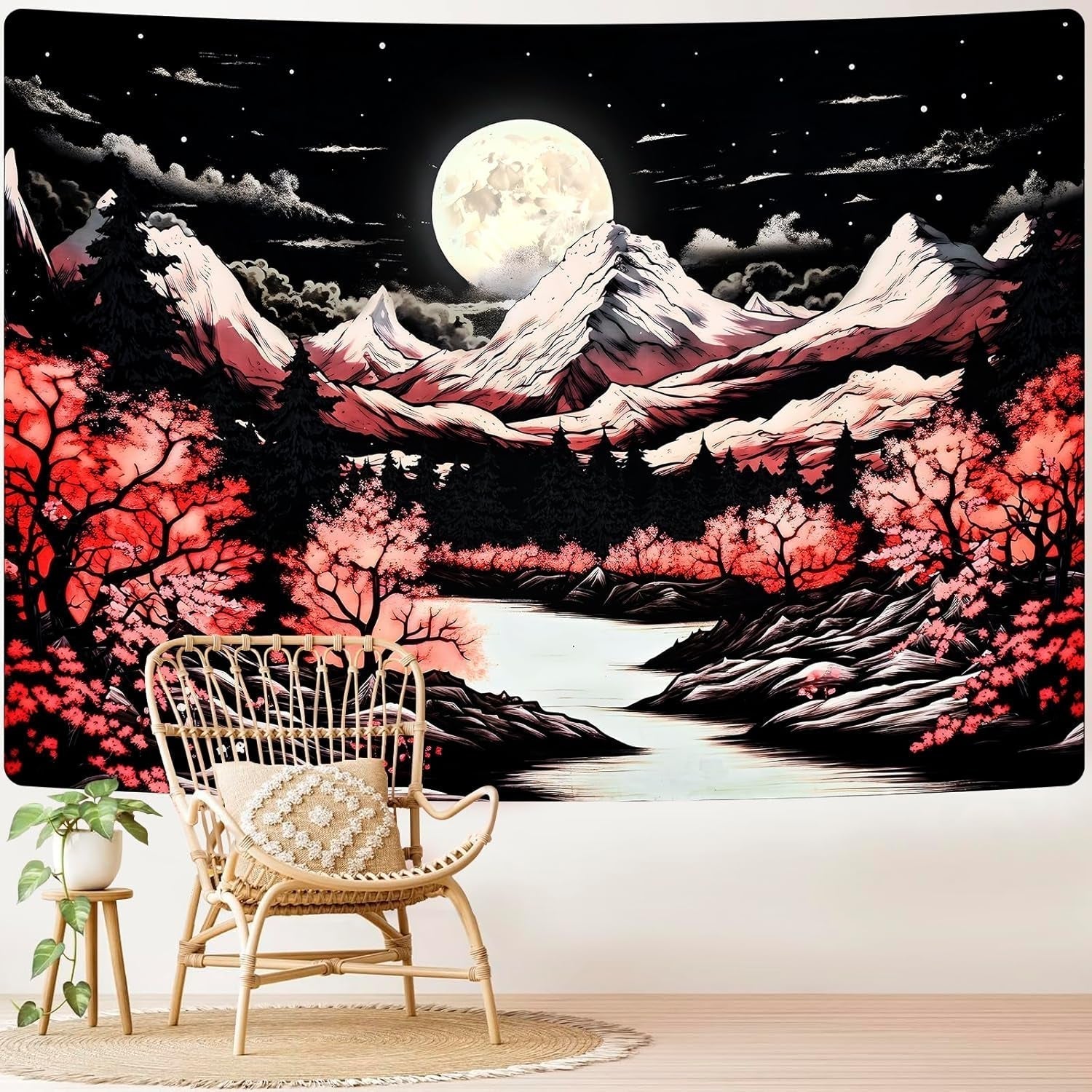 Tapiserie alishomtll mountain scene moon forest munti Casa - Accesorii si Decoratiuni Naty Shop