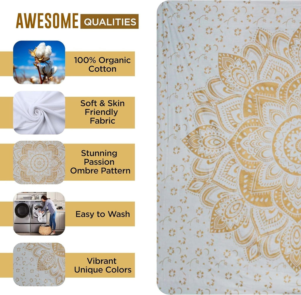 Tapiserie aur metalic mandala bumbac indian plaja arunca Casa - Accesorii si Decoratiuni Naty Shop