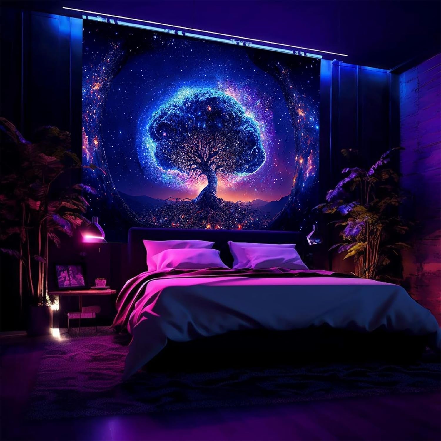 Tapiserie copac lumina neagra spatiala estetica Casa - Accesorii si Decoratiuni Naty Shop