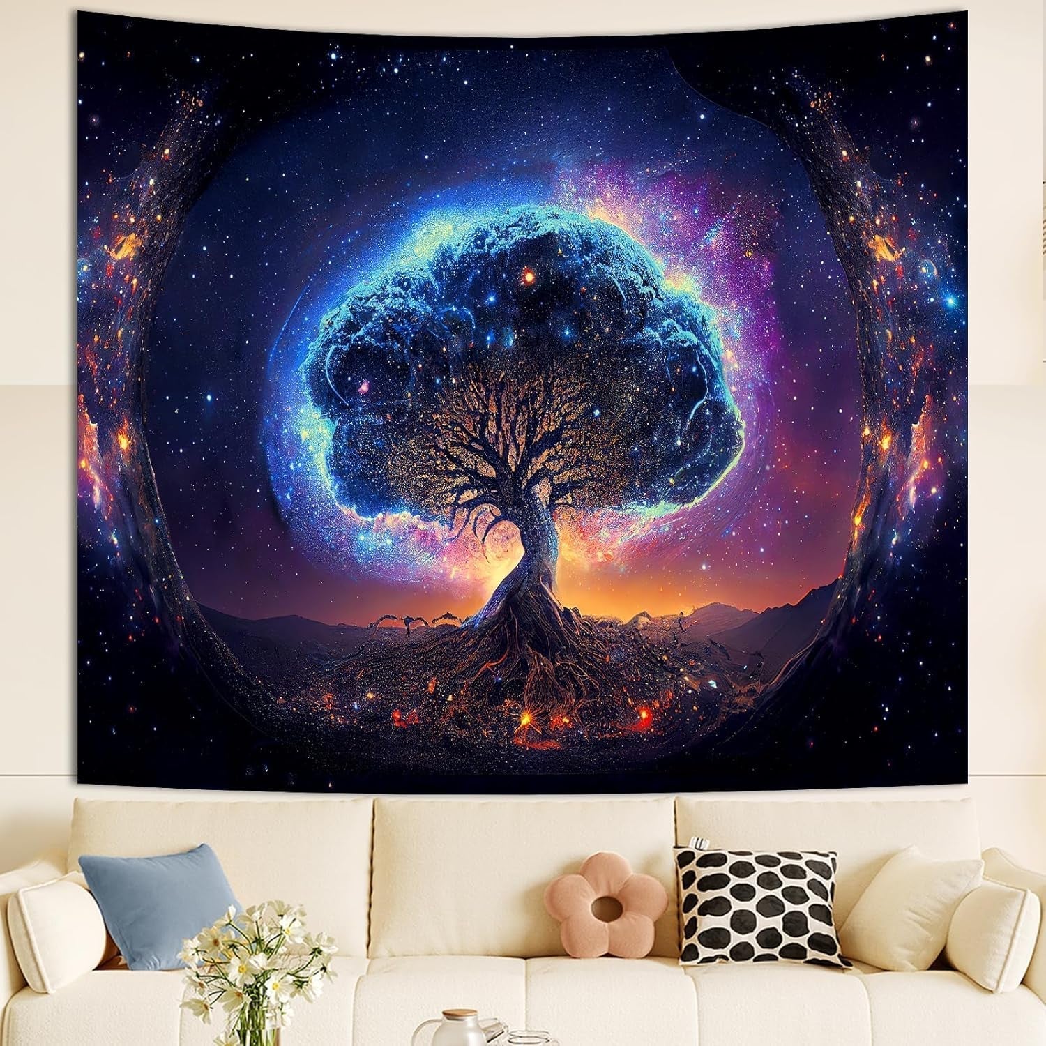 Tapiserie copac lumina neagra spatiala estetica Casa - Accesorii si Decoratiuni Naty Shop