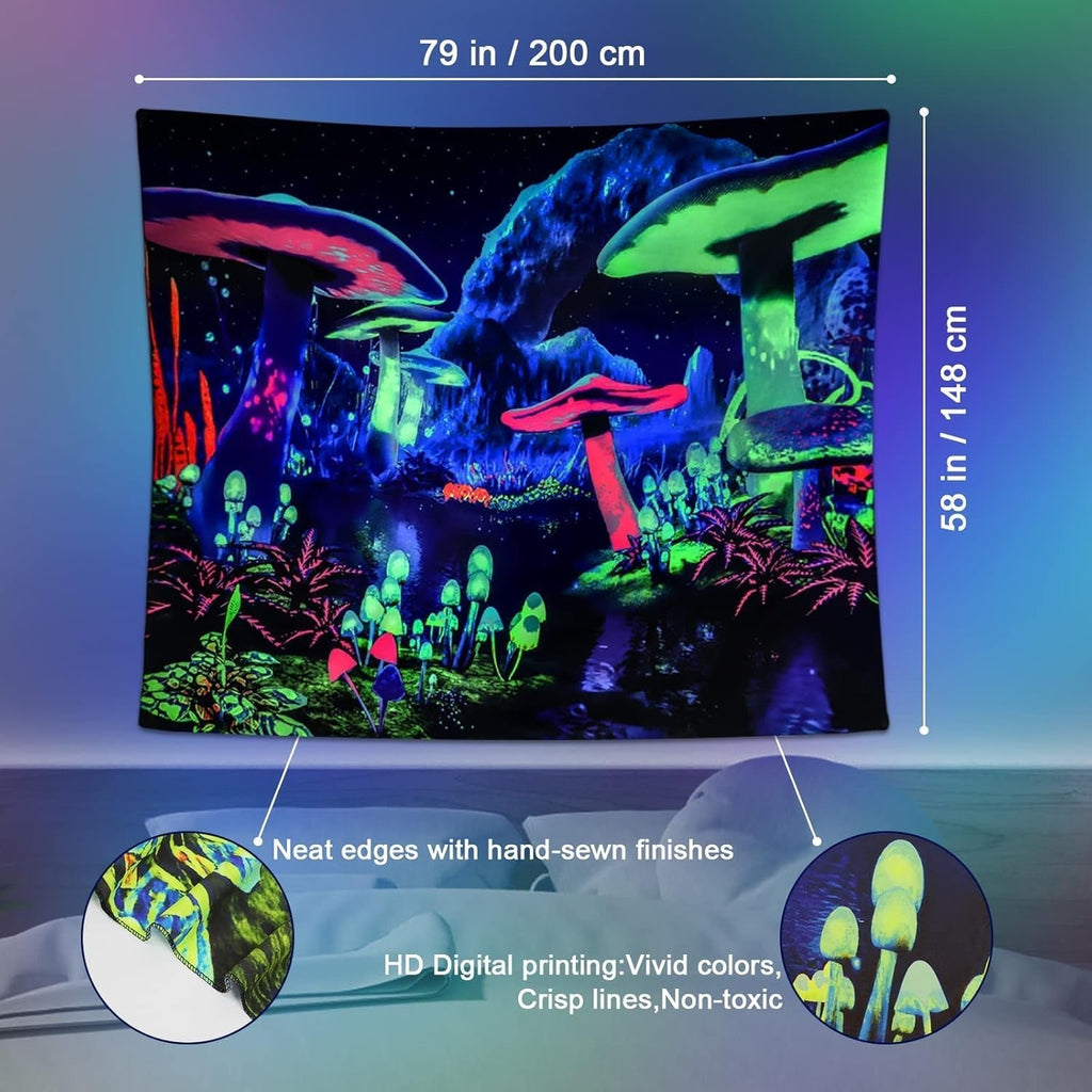 Tapiserie dremisland blacklight mushroom psychedelic reactive galaxy wall Casa - Accesorii si Decoratiuni Naty Shop