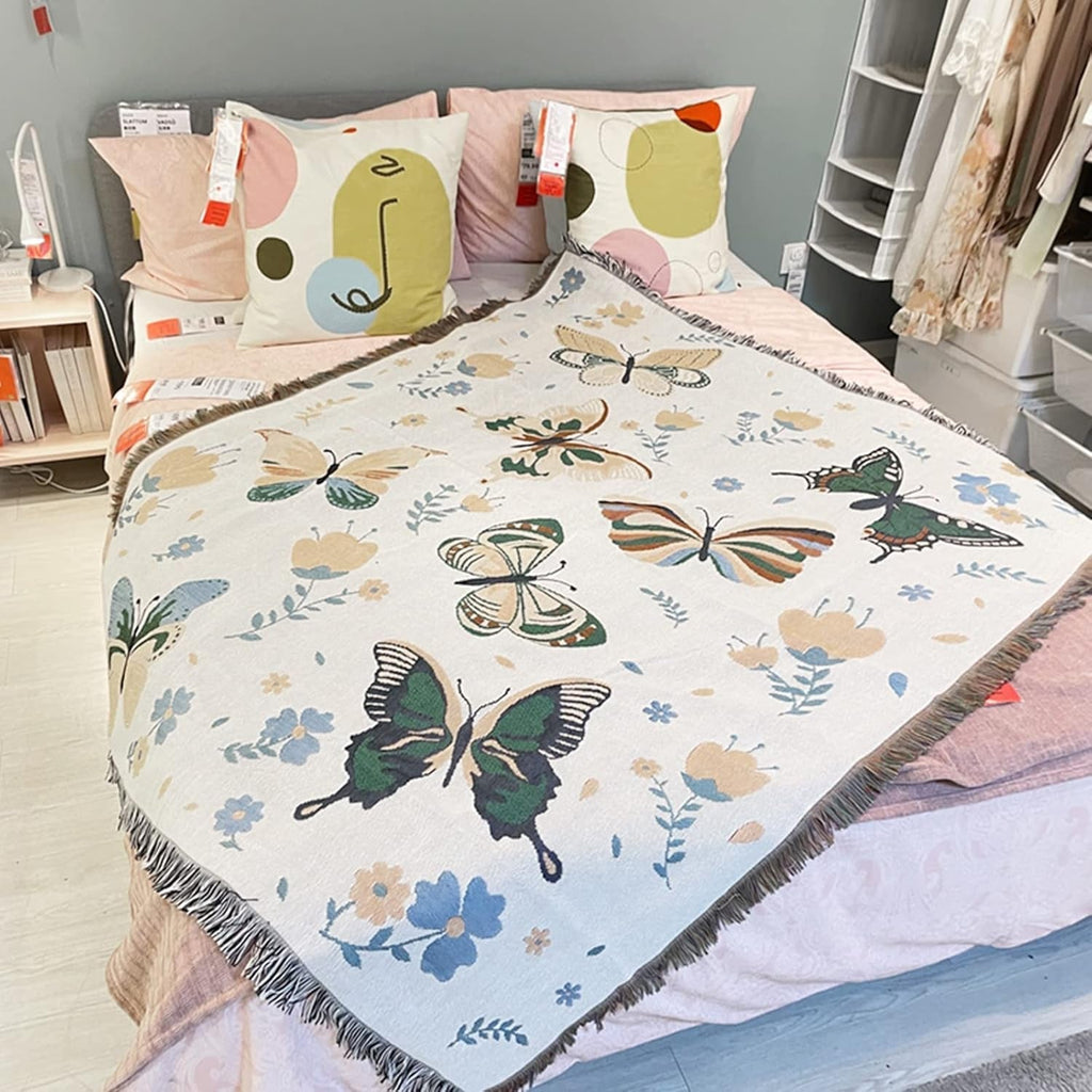 Tapiserie lumisyne double sided bumbac tesute patura arunca Casa - Accesorii si Decoratiuni Naty Shop Fluturele întâlnește floarea