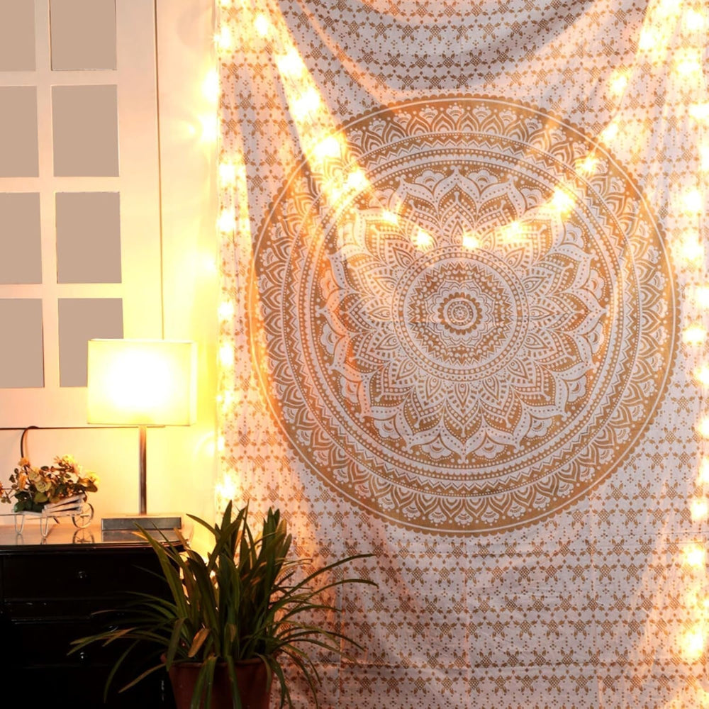 Tapiserie rajrang mandala bumbac verde mare Casa - Accesorii si Decoratiuni Naty Shop Aur 76.2L X 101.6B Cm