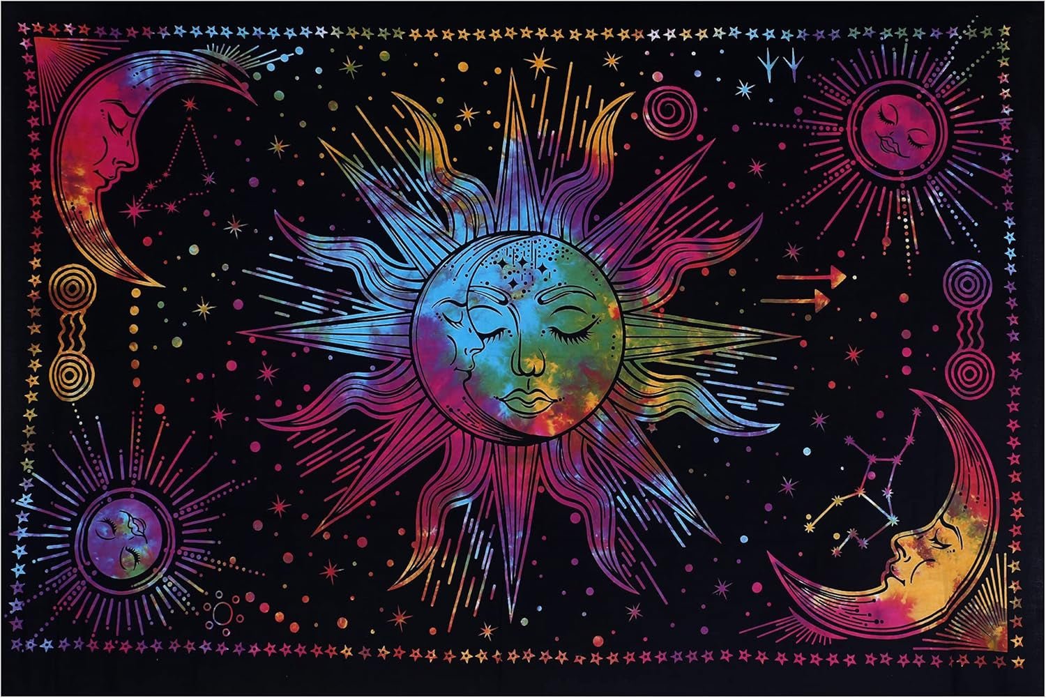 Tapiserie sun moon star spiritual asthetic rainbow bumbac Casa - Accesorii si Decoratiuni Naty Shop