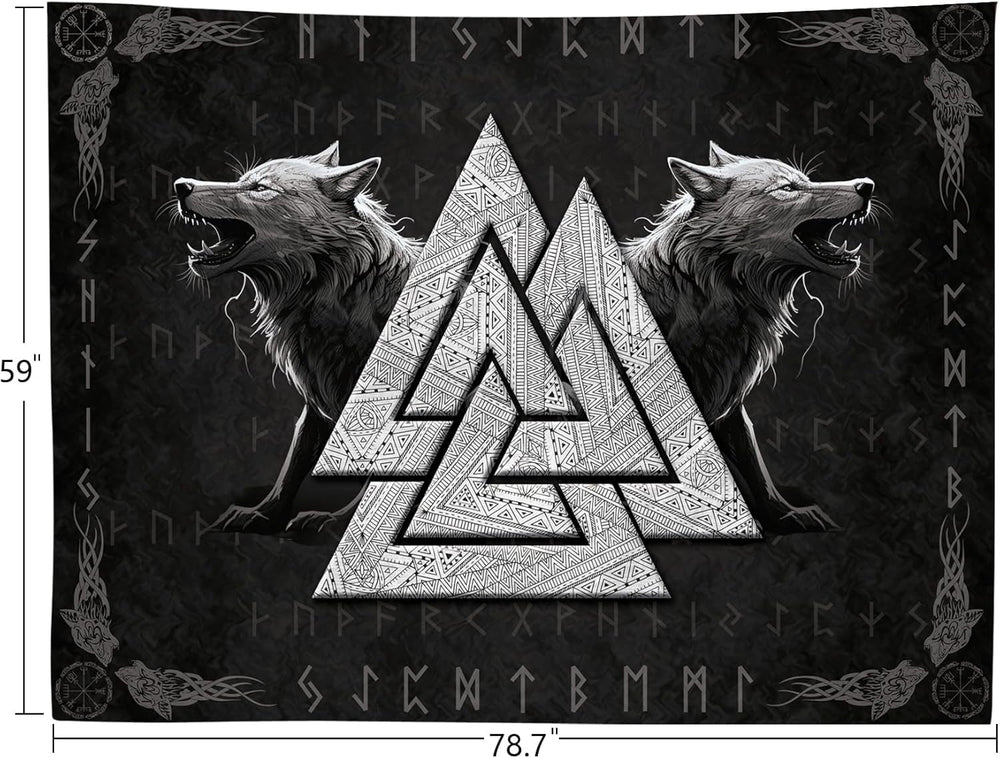 Tapiserie viking wolf totem negru alb meditatie rune Casa - Accesorii si Decoratiuni Naty Shop