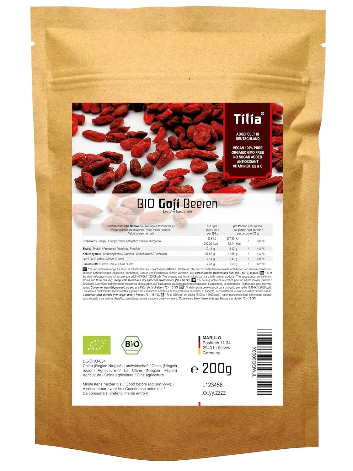 Tilia BIO Goji fructe de padure 1 kg Produse deshidratate Naty Shop 200 G (1 pachet)