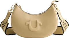 True Religion Women's Shoulder Bag Purse, Crescent Hobo Handbag cu curea detașabilă reglabilă și logo-ul Horseshoe Genti Femei Naty Shop Cămilă