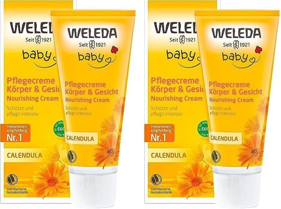 WELEDA Organic Baby Calendula Care Cream Body & Face 75ml - Cremă de față / cremă de piele pentru cosmetice naturale cu ulei de susan și lanolină pentru îngrijirea pielii uscate. Cremă hidratantă de îngrijire pentru bebeluși și copii Copii - Baie si Skincare Naty Shop Titlu implicit