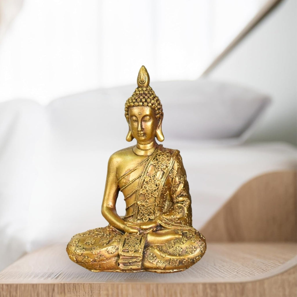 Zen'Light - Statuetă cu cap de Buddha Sanci - Decorațiune pentru Zen, meditație și feng shui - Cadou pentru o atmosferă relaxantă și spirituală - Statuie de Buddha - Înălțime: 18 cm - Culoare: auriu Statuete si sculpturi Naty Shop